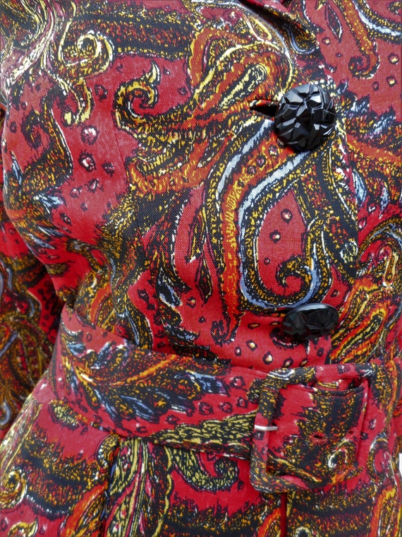 Vintage 1950's Red Paisley Dress - Size 10 - image 2