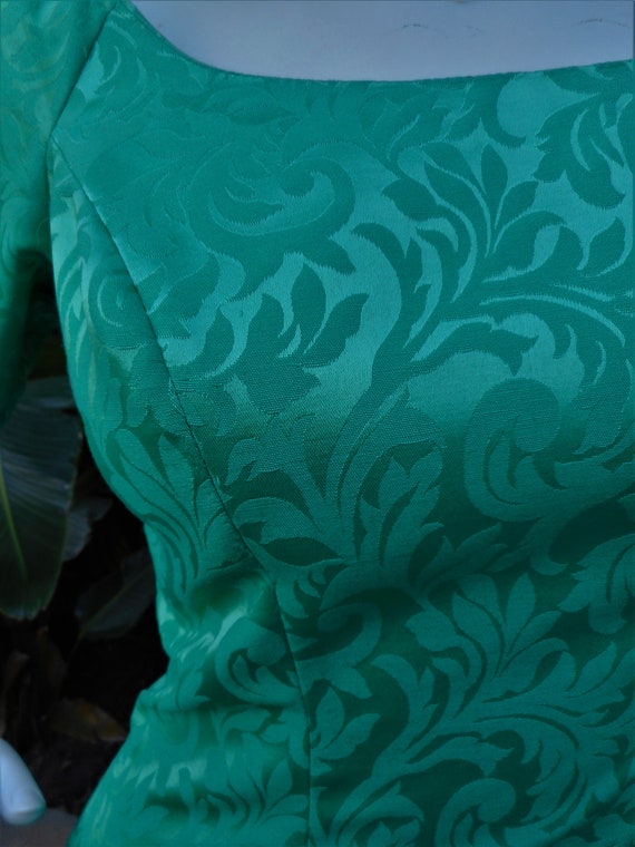 Vintage 1960's Homemade Green Jacquard Evenig Gow… - image 2