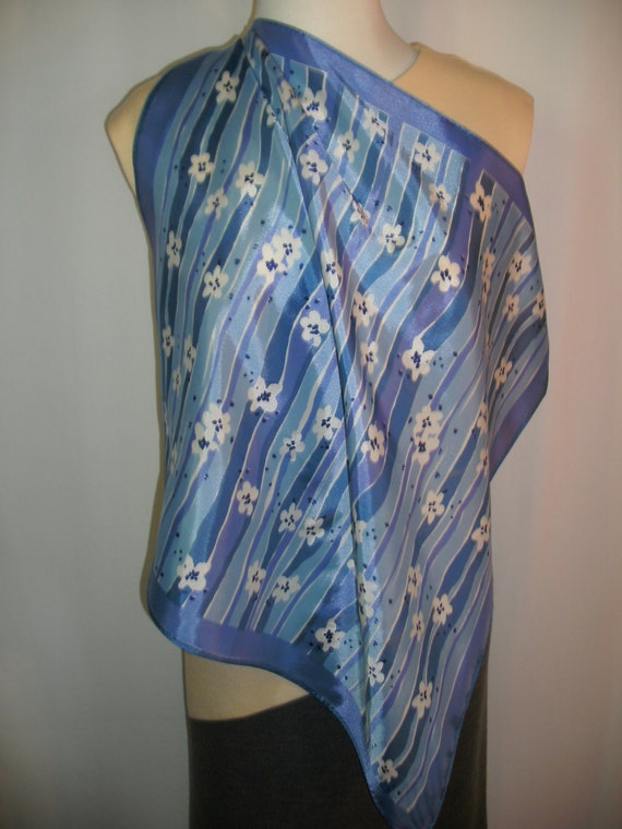 Vintage 1970's Vera Blue Floral Print Scarf