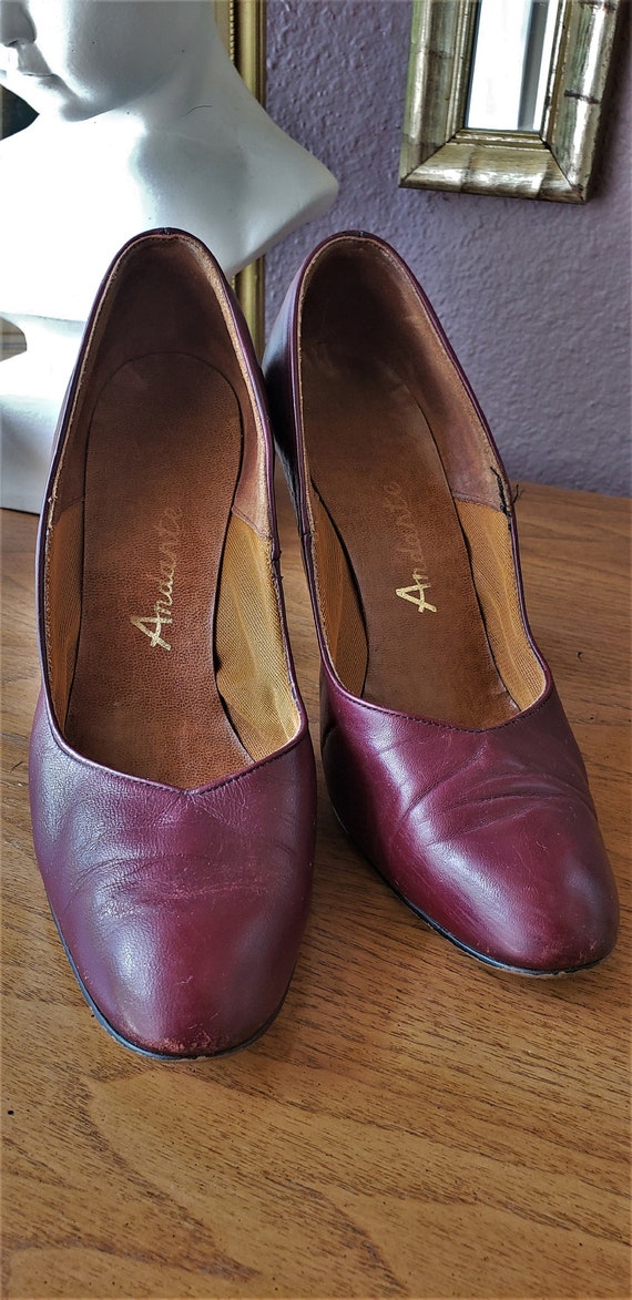 Vintage 1970's Andarte Burgundy Leather High Heel… - image 3
