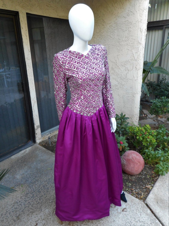 Vintage 1980's Victoria Royal Magenta Evening Gow… - image 1