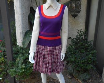 Vintage 1970's Buffums' Purple/Orange/Beige Wool Knit Dress - Size 6