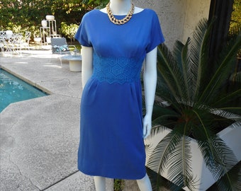 Vintage 1960's Blue Knit Dress - Size 8