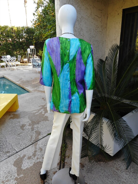 Vintage 1960's Alex Coleman Multi Color Blouse - … - image 4