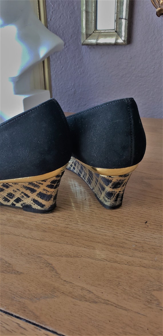 Vintage Early 90's Black Suede and Gold Shoes by … - image 4