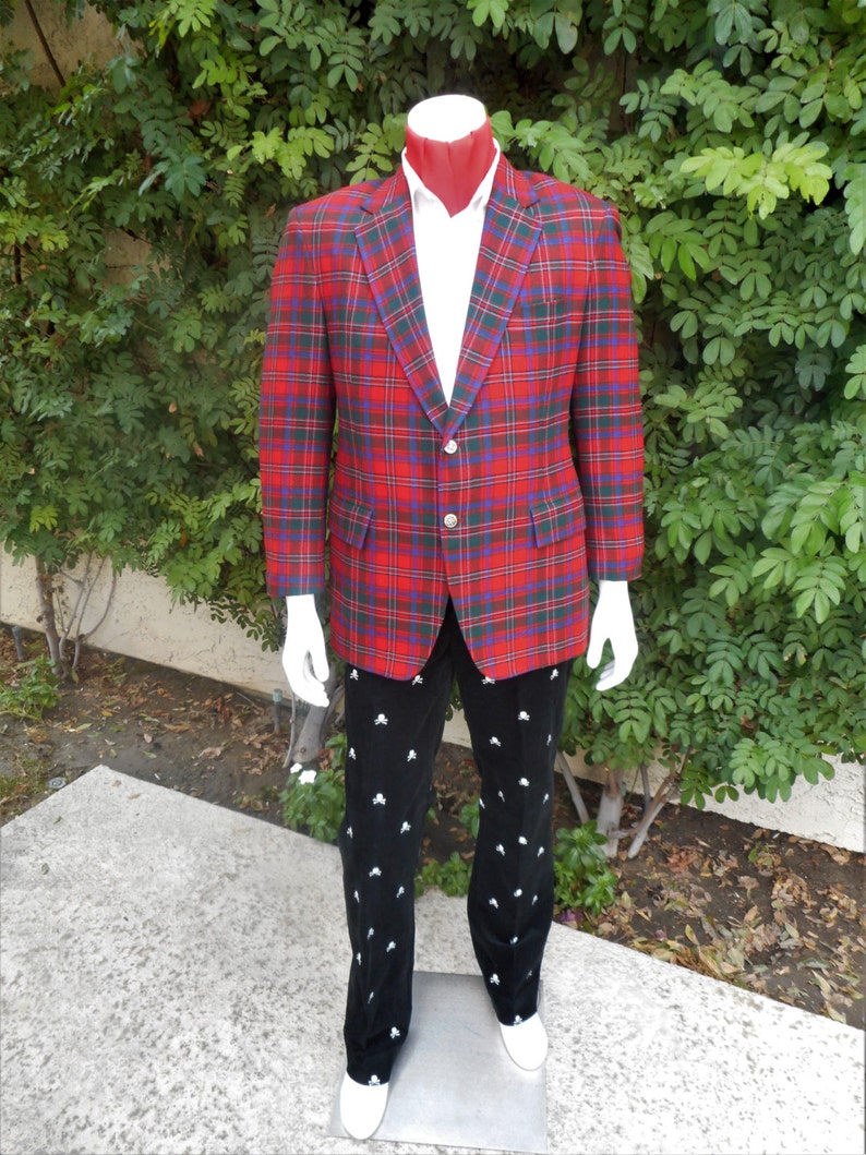Size 42 Vintage 1981 Maxime Shoppe Red Tartan Plaid Blazer