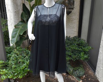 Vintage 1960's Jr. Theme Black Empire Waist Cocktail Dress with Silver Metallic Brocade Accents - Size 4