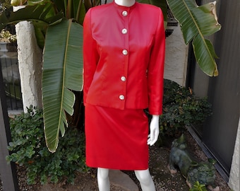 Vintage 1960's Red Satin Evening Suit - Size 12