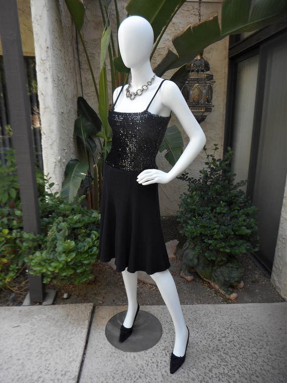 Vintage 1970's Black Knit Dress with Sequined Top… - image 1