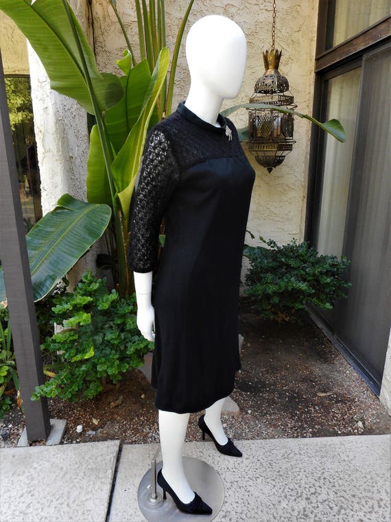 Vintage 1960's Black Knit Dress - Size 10 - image 4