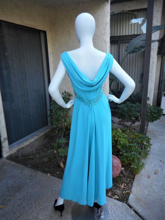 Vintage 1960's Emma Domb Turqouise Evening Dress … - image 3