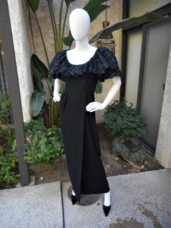 Vintage 1980's Michael Novarese Black Evening Gown