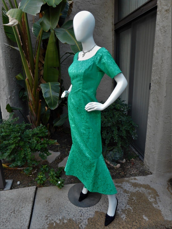 Vintage 1960's Homemade Green Jacquard Evenig Gow… - image 3