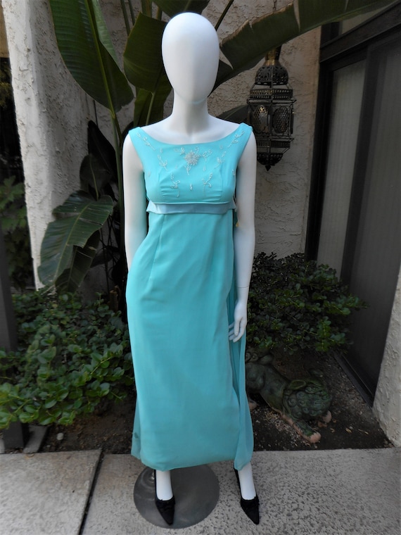 Vintage 1960's Coquette Frocks Blue Chiffon Empir… - image 1