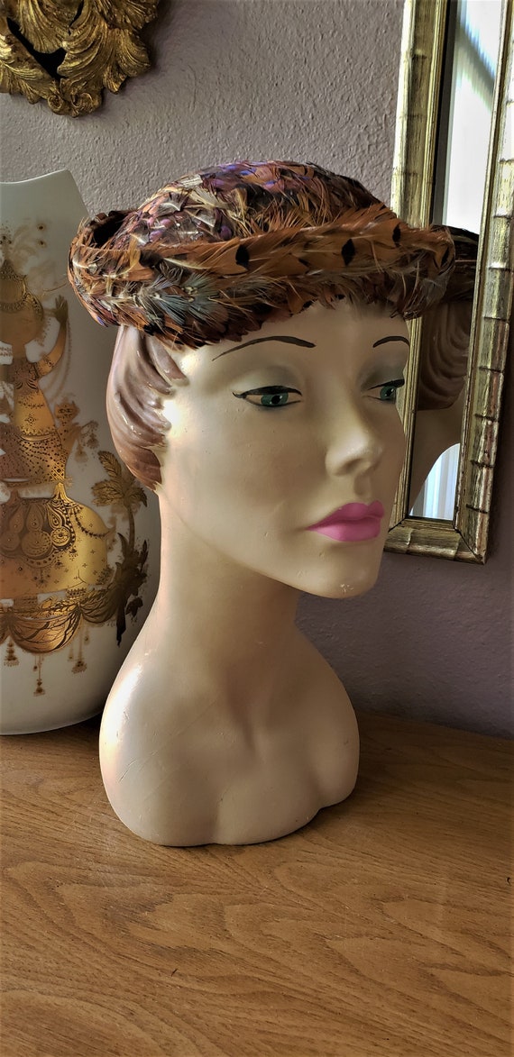 Vintage 1950's Brown Feather Hat