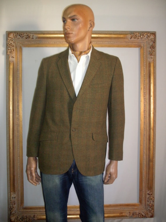 Vintage 1950's Green Plaid Wool Sport Coat - Size 