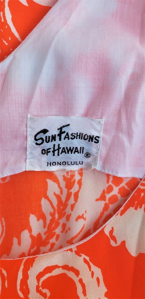 Vintage 1970's Sun Fashions of Hawaii Orange & Wh… - image 5