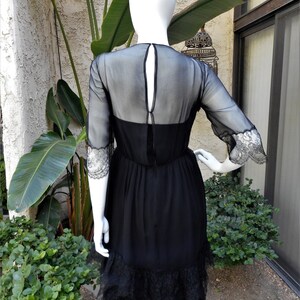 Vintage 1960's Black Chiffon & Lace Dress Size 8 image 4