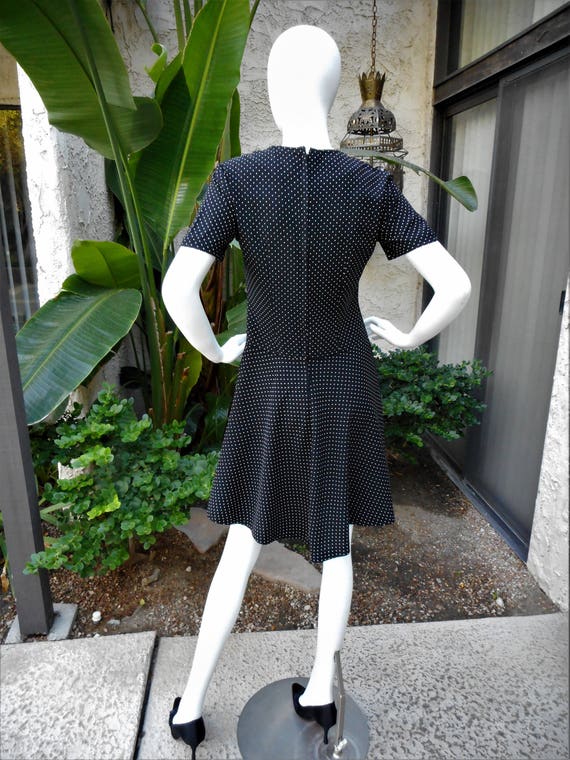 Vintage 1960's Black Polka Dot Dress - Size 10 - image 5