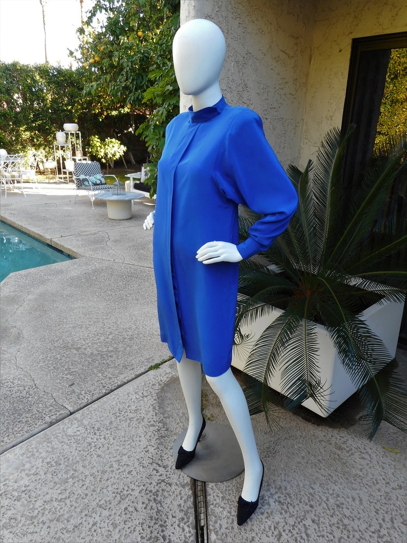 Vintage 1980's Nora Martin Blue Dress with Dolman Sleeves Size 10 image 3