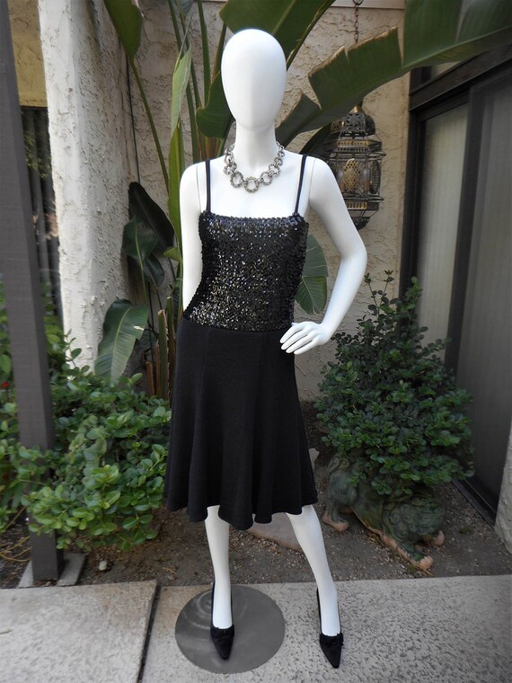 Vintage 1970's Black Knit Dress with Sequined Top… - image 3