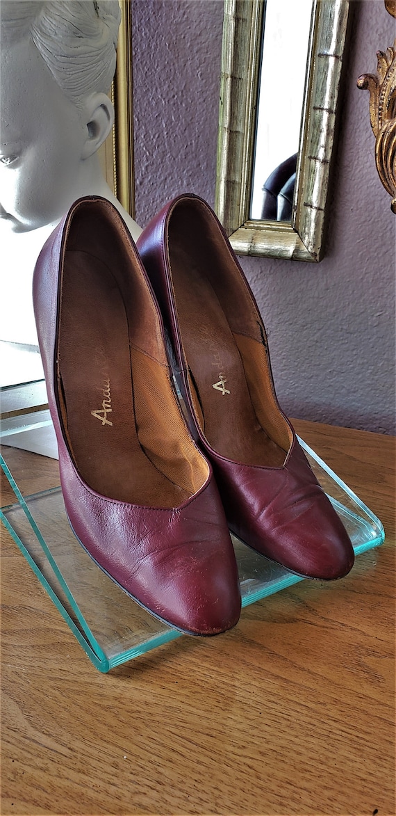 Vintage 1970's Andarte Burgundy Leather High Heel… - image 1