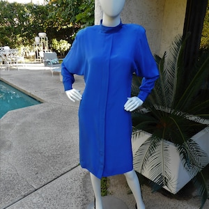 Vintage 1980's Nora Martin Blue Dress with Dolman Sleeves Size 10 image 1