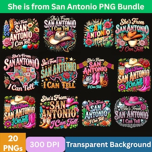 サンアントニオ PNG バンドル、彼女はサンアントニオ出身だとわかる PNG、レトロ カウガール テキサス PNG、ウエスタン フィエスタ シャツ デザイン、テキサス ガール サブリメーション