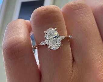 2.5CT Elongated Oval Moissanite Engagement Ring 14K Solid Gold Cathedral Solitaire Wedding Ring