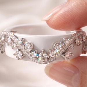 Crown Wave Oura Ring Enhancer Curved Smart Ring Cover Jacket in Sterling Silver & Gold Diamond Moissanite Stacking Guard for Gen3,Gen4 Gen5