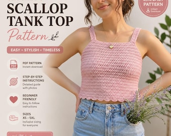 Easy Crochet Scallop Tank Top | Half Sleeve Tie Front Top – Beginner Friendly – DIY Summer