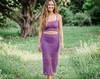 Crochet Summer Set Pattern | Boho Beach | Two Piece | Mesh Skirt  Lace Crop Tank Top