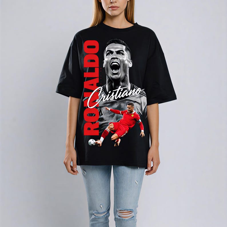 CR7 Ronaldo Halftone Streetwear PNG, Black Shirts (Digital Download) image 2