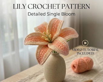 Lily Crochet Pattern Video Tutorial - Easy Amigurumi Flower for Wedding Bouquet DIY Decor