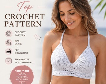 Crochet Bralette Pattern | Size Inclusive | Summer Boho Crop Top | Bikini Beachwear | Camisole Beginner Friendly