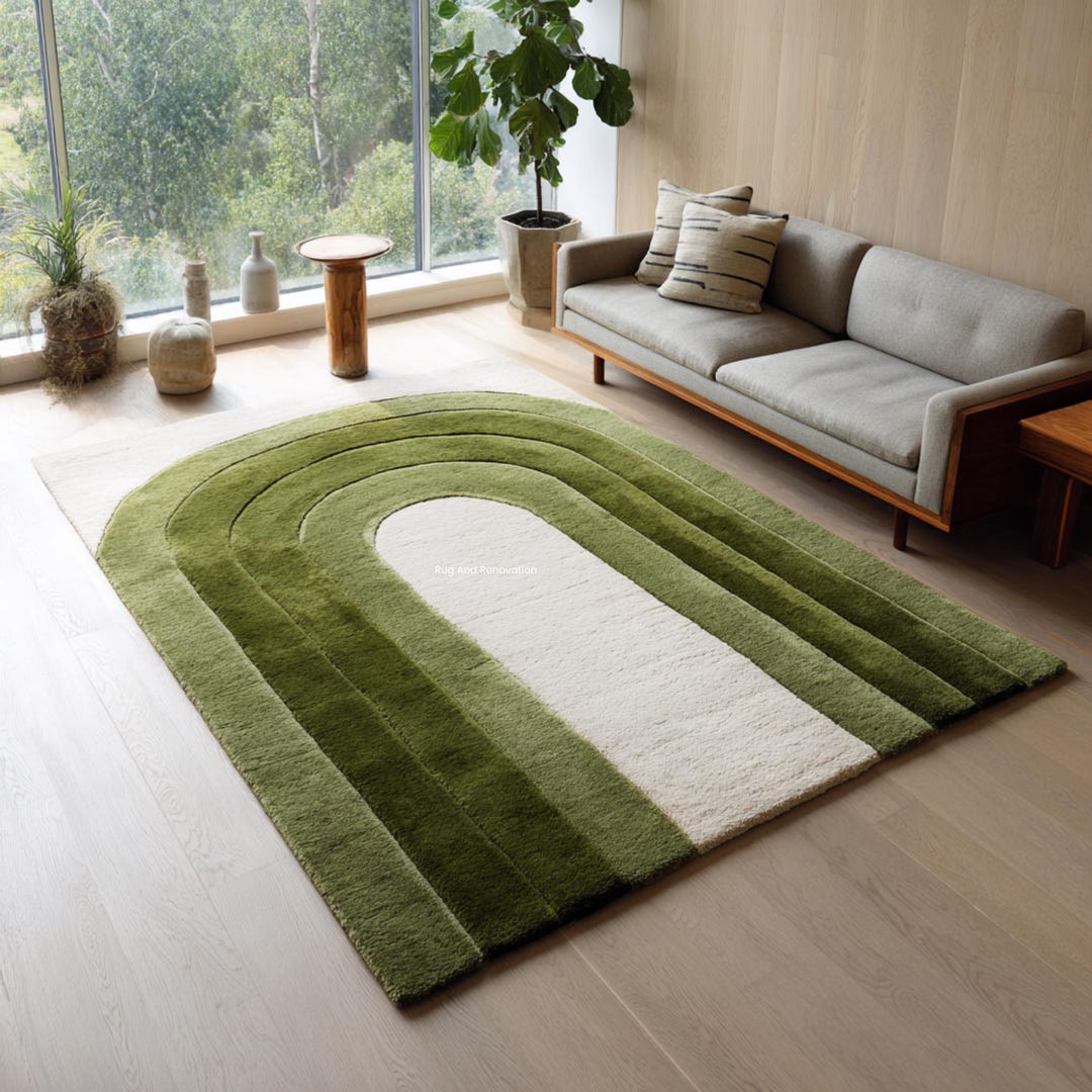 Modern Arch Area Green Abstract Curve Pattern Carpet | Minimalist ...