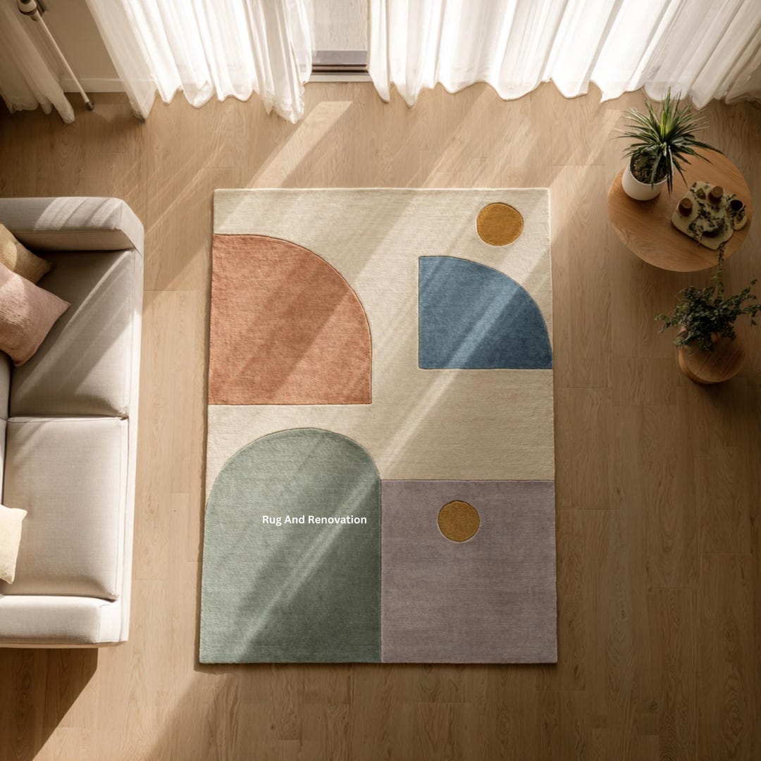 4x6 Feet Rectangle Pastel Pink, Blue, Green Geometric Area Rug | Modern ...