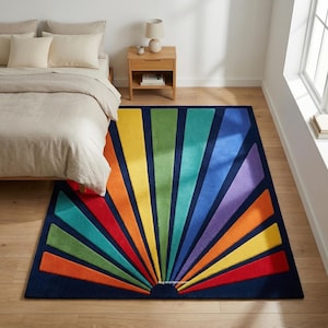 Rainbow Sunburst Rug | Colorful Modern Tufted Area Carpet