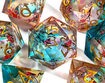 Plum Blossom Resin Dice Set, Sharp Edge Polyhedral RPG Dice, DND Gamer Gift
