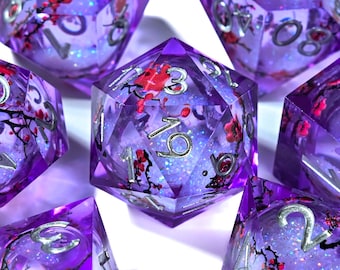 Purple Starry Sky Dice Set - Handmade Resin Sharp Edge Polyhedral Dice