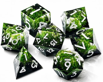 Sylvan Luxe-Wild Moss Harz Würfel Set, handgefertigte Sharp Edge DND, RPG Würfel