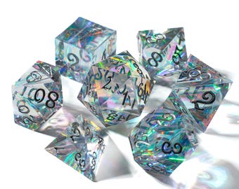 Aurora Prism Dice Set - Holographic Sharp Edge Resin Polyhedral, DND RPG
