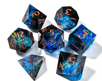 Blue Lightning Resin DND Dice Set, Sharp Edge Galaxy Polyhedral Dice