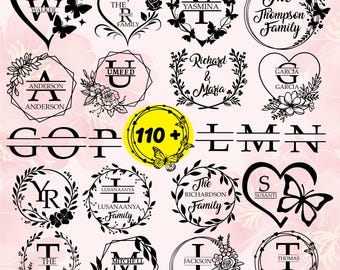 110 Family Name Svg I Monogram Alphabet I Wedding Bundle SVG I Floral Frame Svg