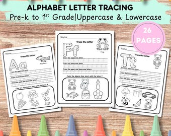 Alphabet Tracing Worksheets Pre-K Preschool Kindergarten ABC Tracing Book Printable Alphabet Activity Book Letter Handwriting Practice