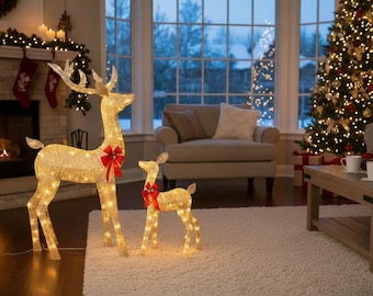 Glowing Reindeer Decor, Reindeer Patterns, 3ft Reindeer, Reindeer Ornaments, Primitive Christmas Decor, Scandinavian Christmas Decor,