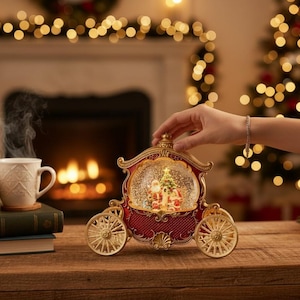 Cinderalla's Music Box Snowglobe Carriage, Windup Music Box, Carriage Centerpieces, 3d Crystal Ball Lamp, Carriage House, Snowglobe Ornament