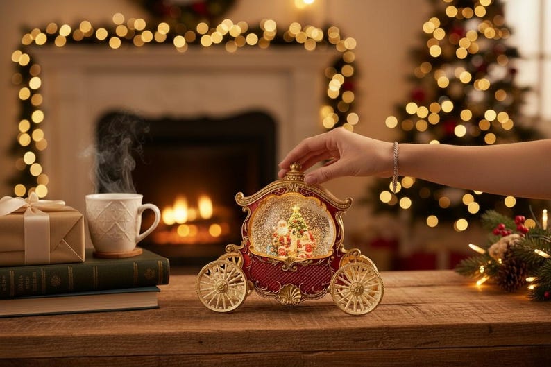 Cinderalla's Music Box Snowglobe Carriage, Windup Music Box, Carriage Centerpieces, 3d Crystal Ball Lamp, Carriage House, Snowglobe Ornament