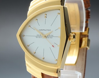 Vintage 1950s Hamilton Watch 10K GF with Carved Gem Scarabs Triangular Dial Vintage 1950s Hamilton Watch: 10K GF White Gold Triangular  main image 4