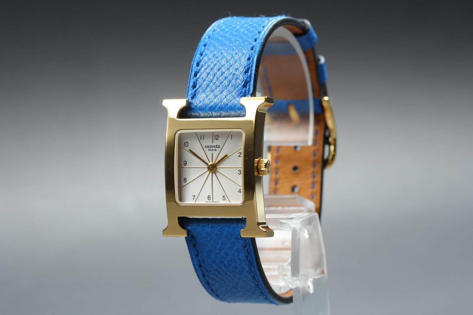 Overhauled HERMES H Watch HH1.201 Gold Blue 